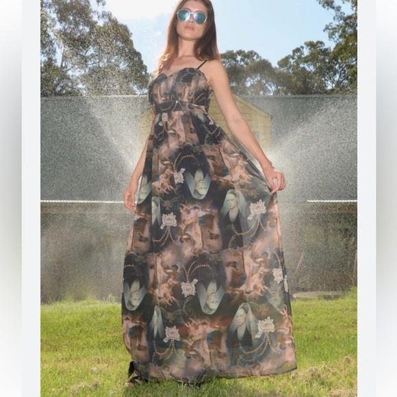 Y2K VINTAGE SPIN DOCTOR L renaissance art 2 wear woman a-line maxi dress - Picture 3 of 16